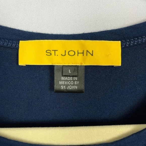 St John Stretch Knit Shirt Womens Large Navy Blue Soft Slinky Lightweight Top - Picture 7 of 11